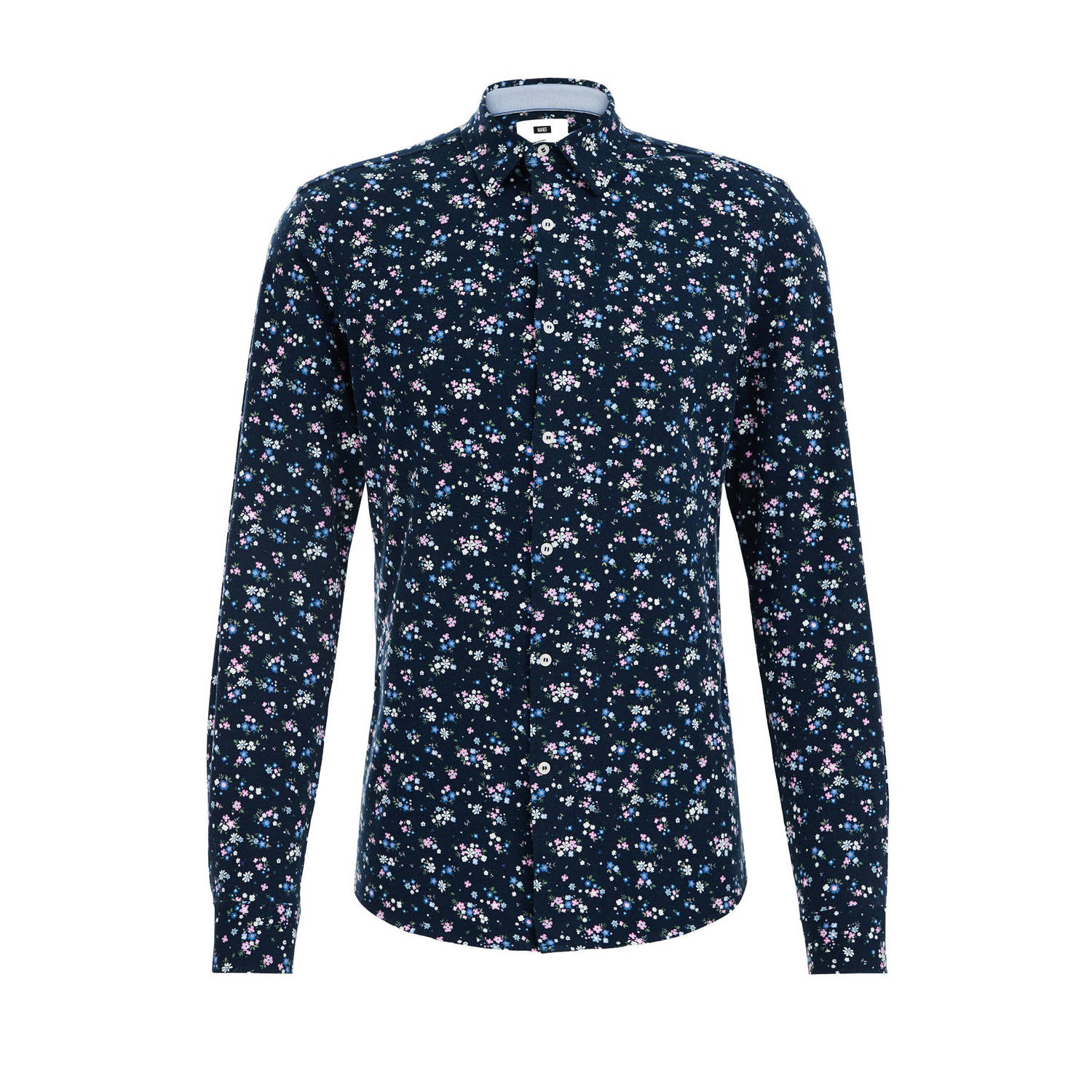 WE Fashion slim fit overhemd met all over print deep blue