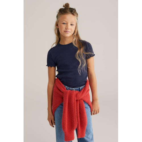 WE Fashion ribgebreid T-shirt blue nights afbeelding