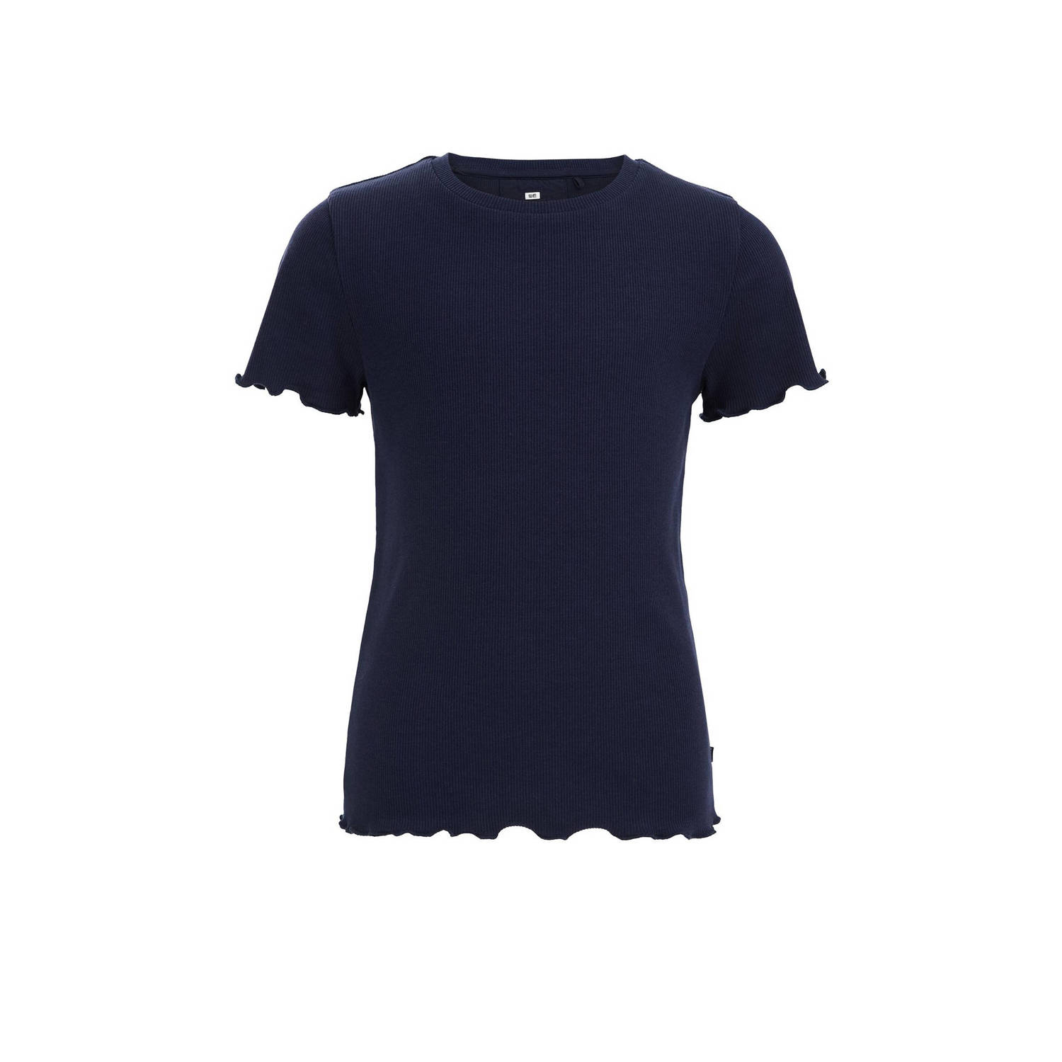 WE Fashion ribgebreid T-shirt blue nights Blauw Meisjes Katoen Ronde hals 122 128