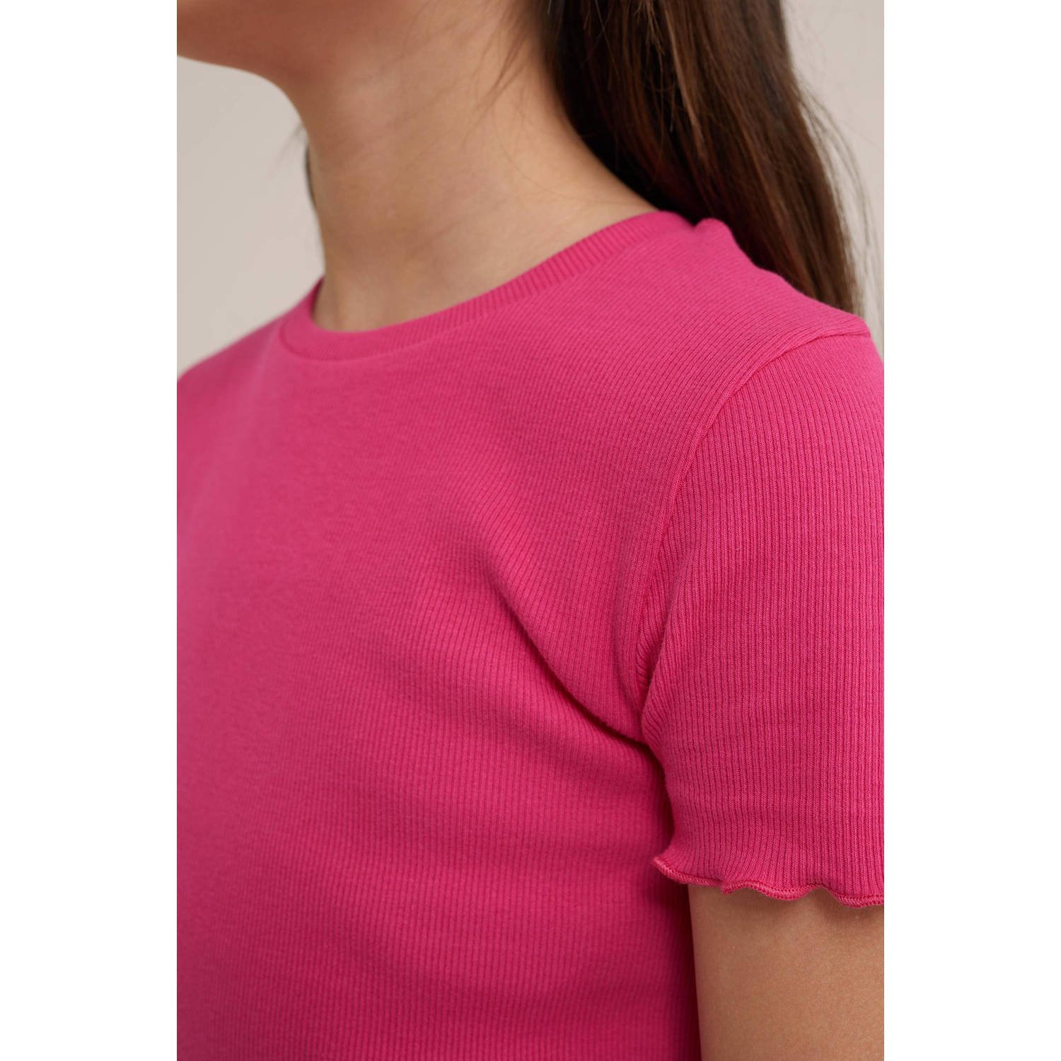 WE Fashion ribgebreid T-shirt intense pink