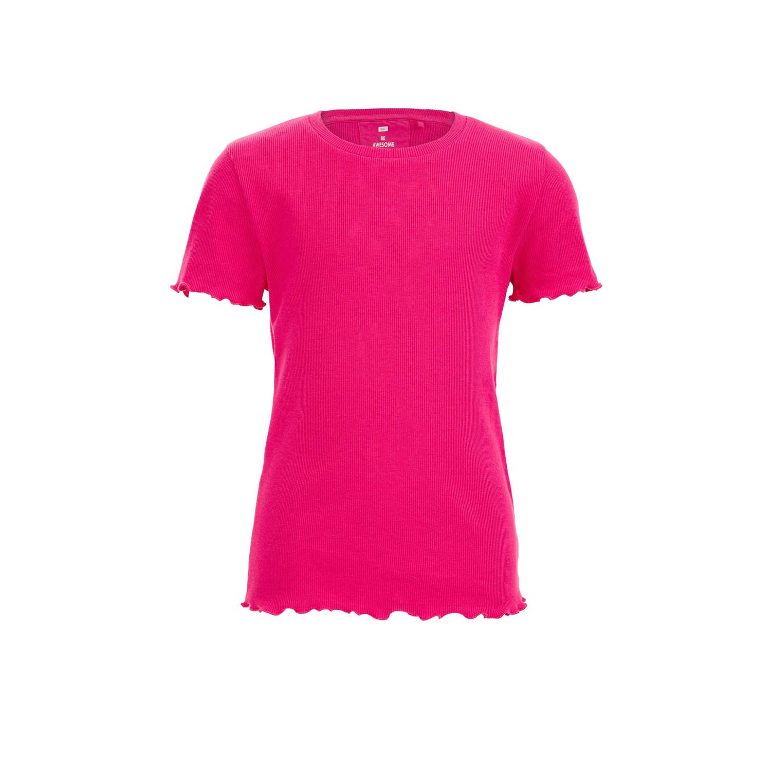 WE Fashion ribgebreid T-shirt intense pink