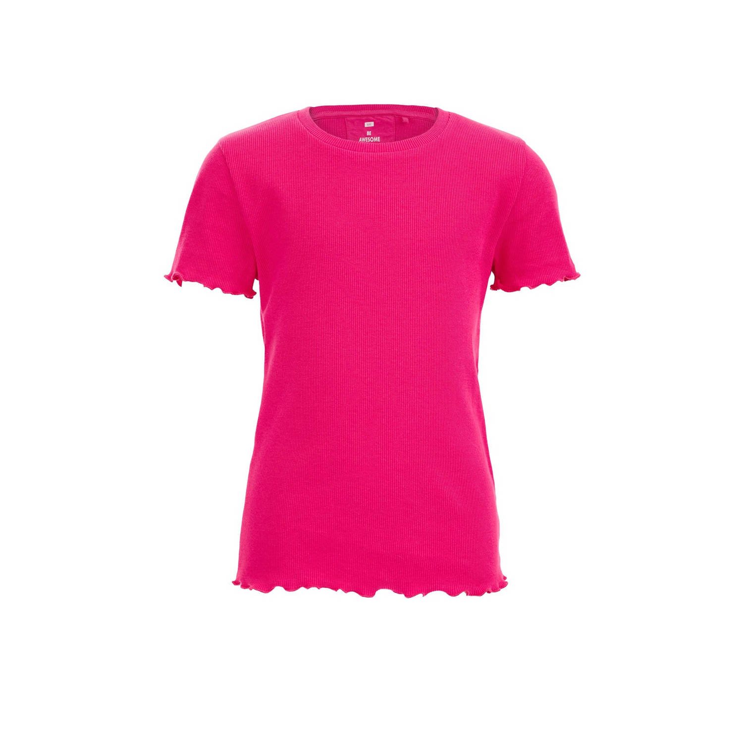 WE Fashion ribgebreid T-shirt intense pink Roze Meisjes Katoen Ronde hals 110 116
