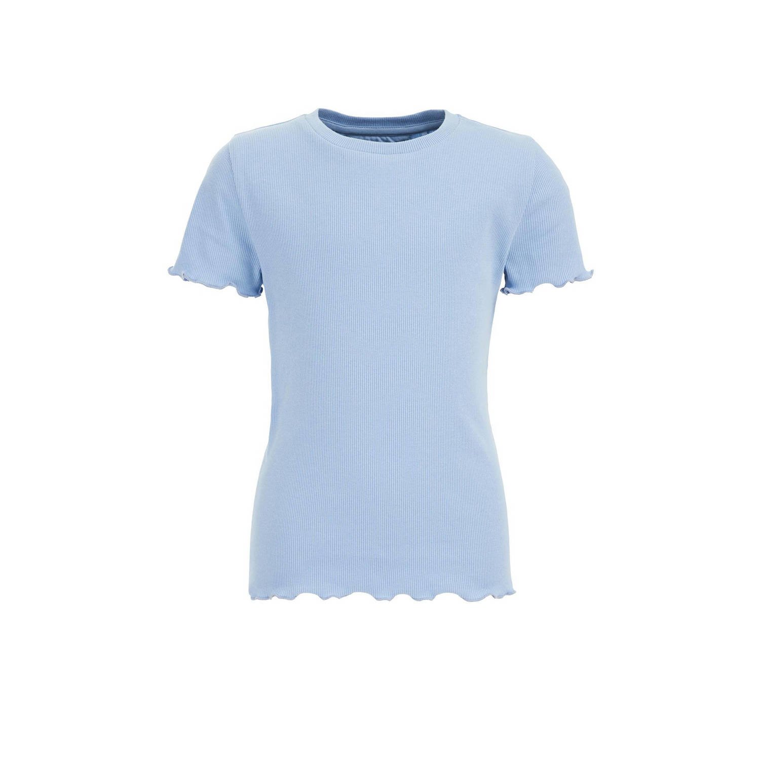 WE Fashion ribgebreid T-shirt nautical blue Blauw Meisjes Katoen Ronde hals 134 140