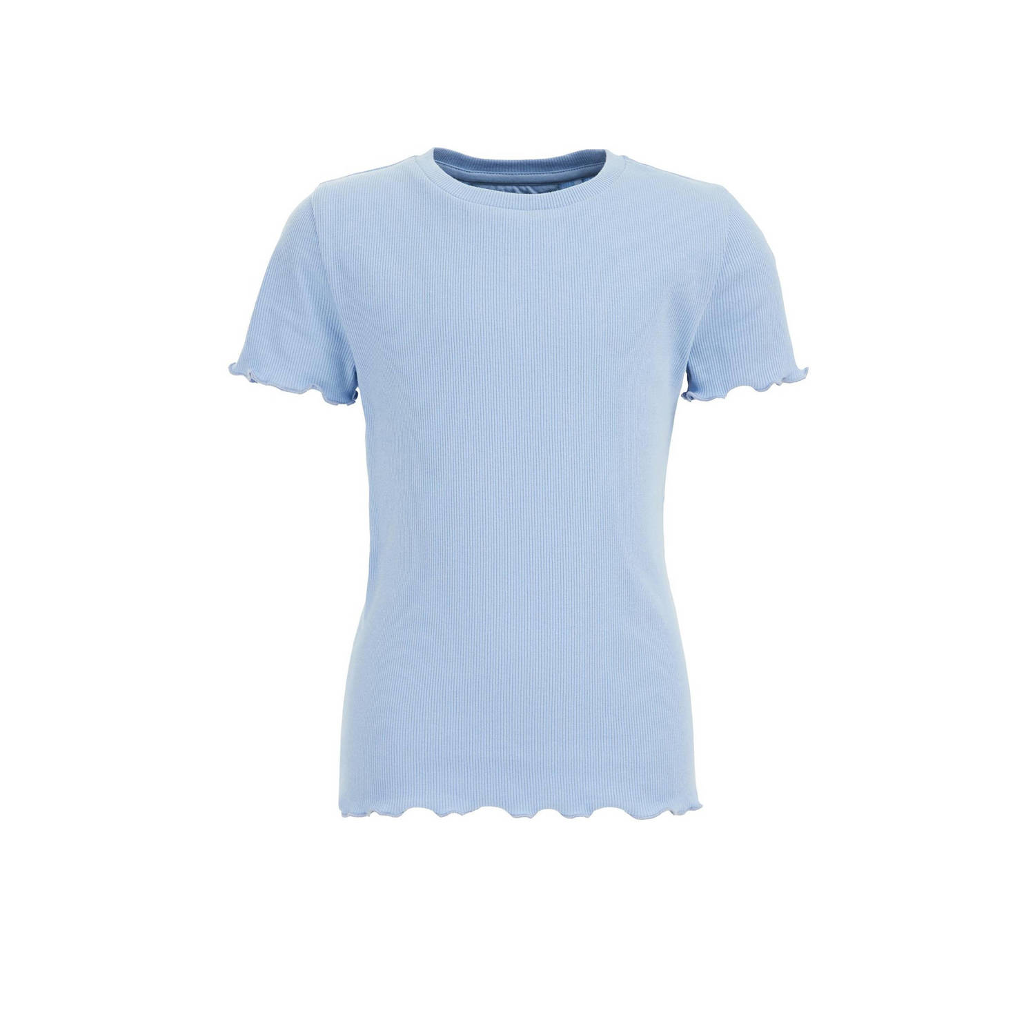 WE Fashion ribgebreid T-shirt nautical blue Blauw Meisjes Katoen Ronde hals 110 116