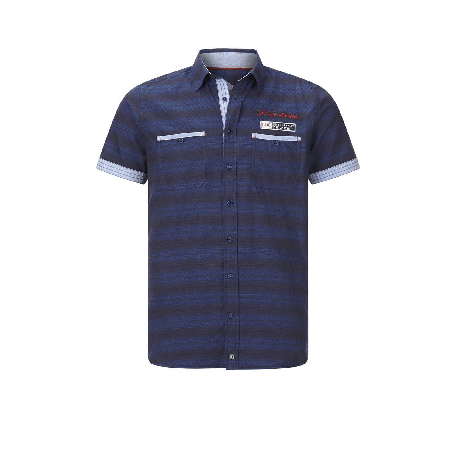 Jan Vanderstorm +FIT Collectie regular fit overhemd LEIKVARD Plus Size met printopdruk donkerblauw