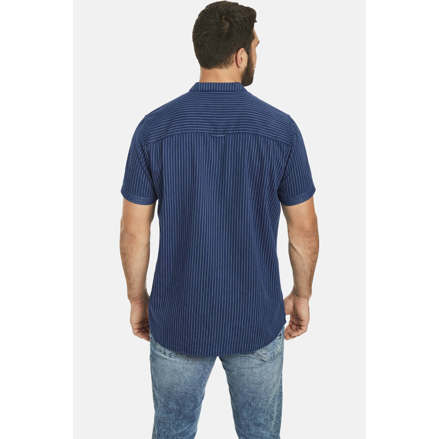 Jan Vanderstorm +FIT Collectie gestreept regular fit overhemd NALLE Plus Size donkerblauw