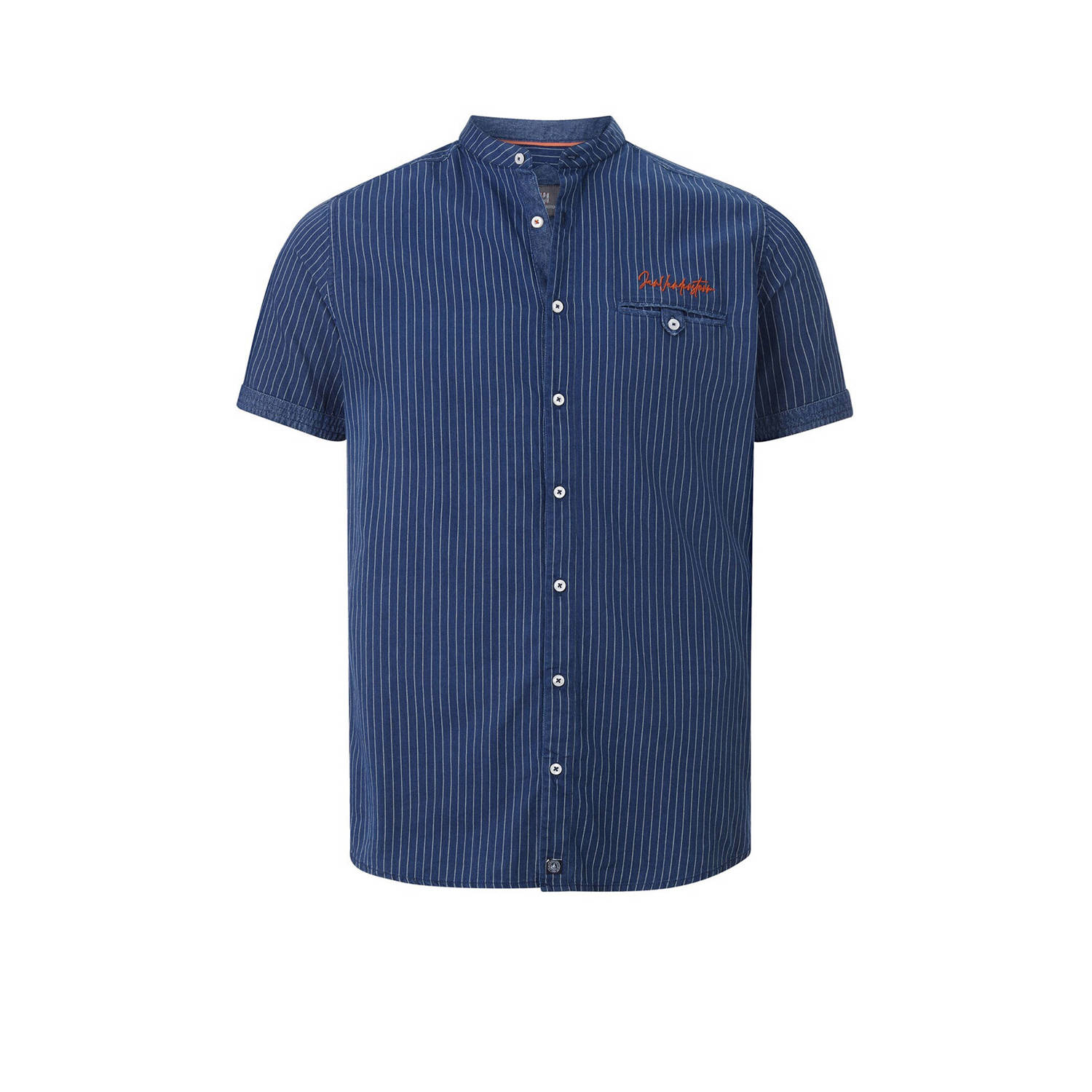 Jan Vanderstorm +FIT Collectie gestreept regular fit overhemd NALLE Plus Size donkerblauw