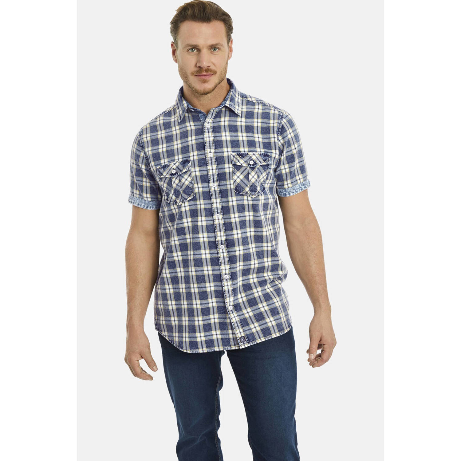 Jan Vanderstorm +FIT Collectie geruit regular fit overhemd LEIDULF Plus Size blauw