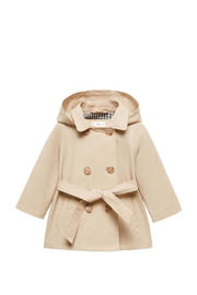 thumbnail: Beige meisjes Mango Kids coat zomer van katoen met effen, lange mouwen, vierkante hals en knoopsluiting