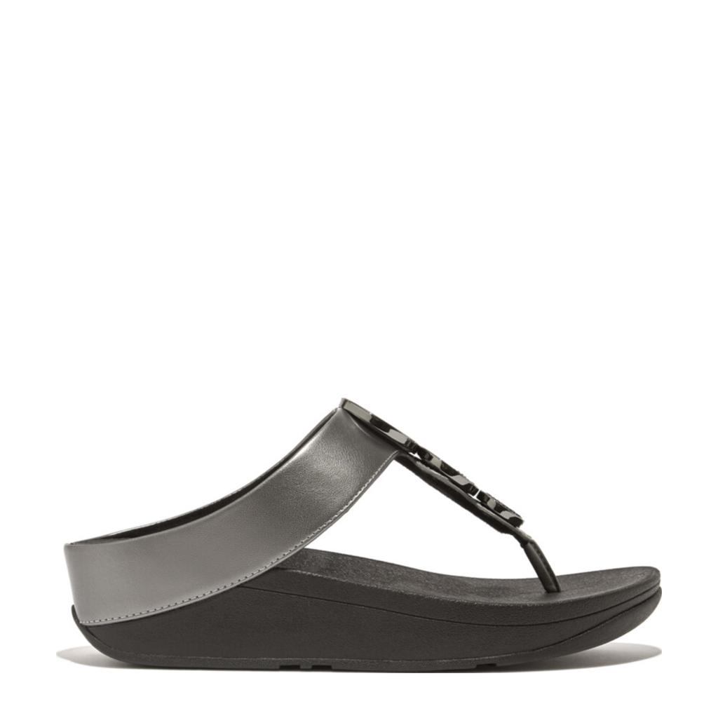 Zwarte dames FitFlop TM leren teenslippers
