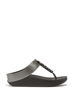 leren teenslippers zwart