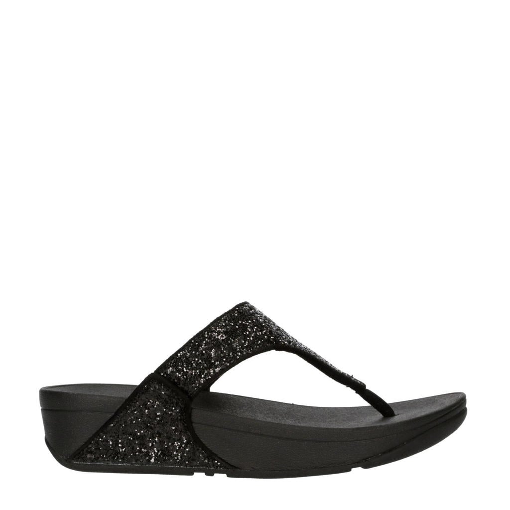 Zwarte dames FitFlop TM teenslippers van imitatieleer