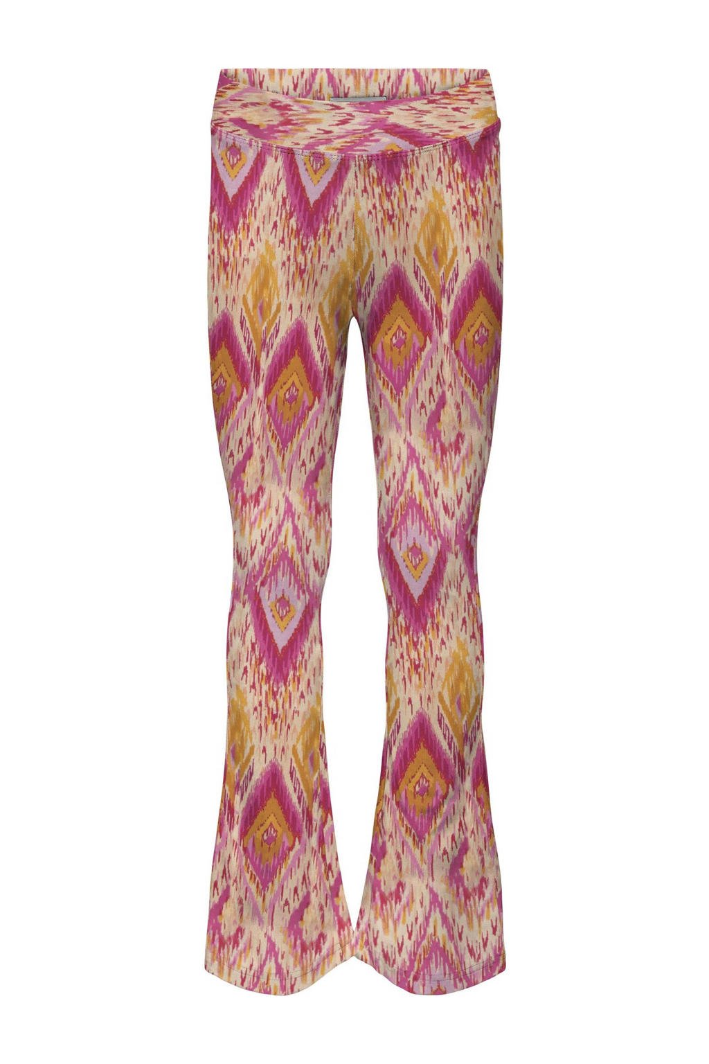 Roze en gele meisjes KIDS ONLY GIRL broek van polyester met flared pijpen, regular waist en elastische tailleband