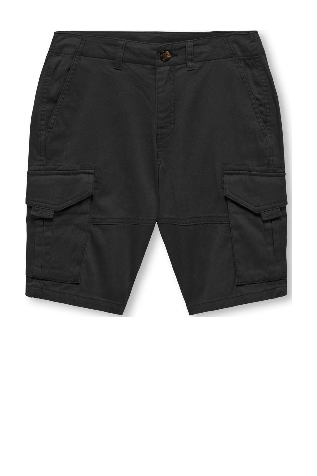 Zwarte jongens KIDS ONLY BOY cargo short van stretchkatoen met relaxed, rits- en knoopsluiting en effen