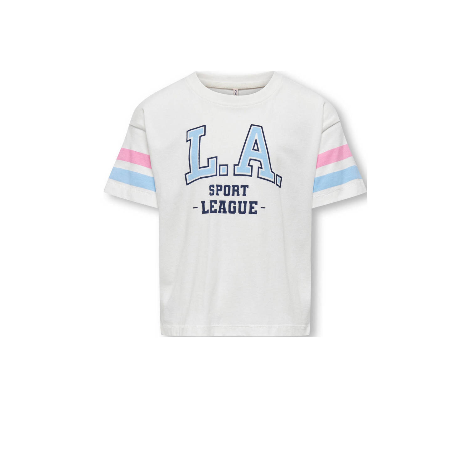 Only KIDS GIRL T-shirt KOGVERA LIFE met printopdruk wit lichtblauw roze Meisjes Katoen Ronde hals 110 116