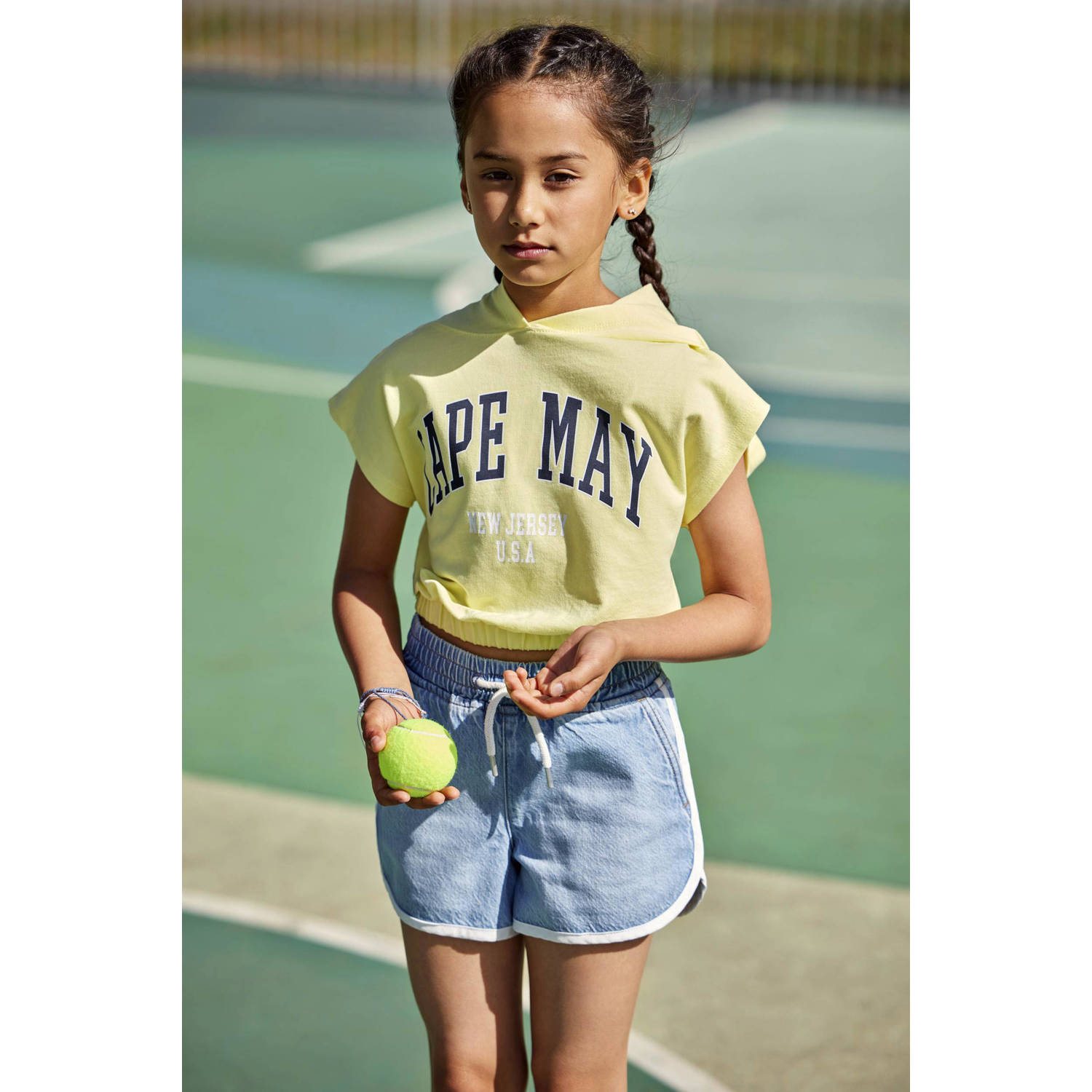 ONLY KIDS GIRL denim short KOGPIERCE met zijstreep light blue denim