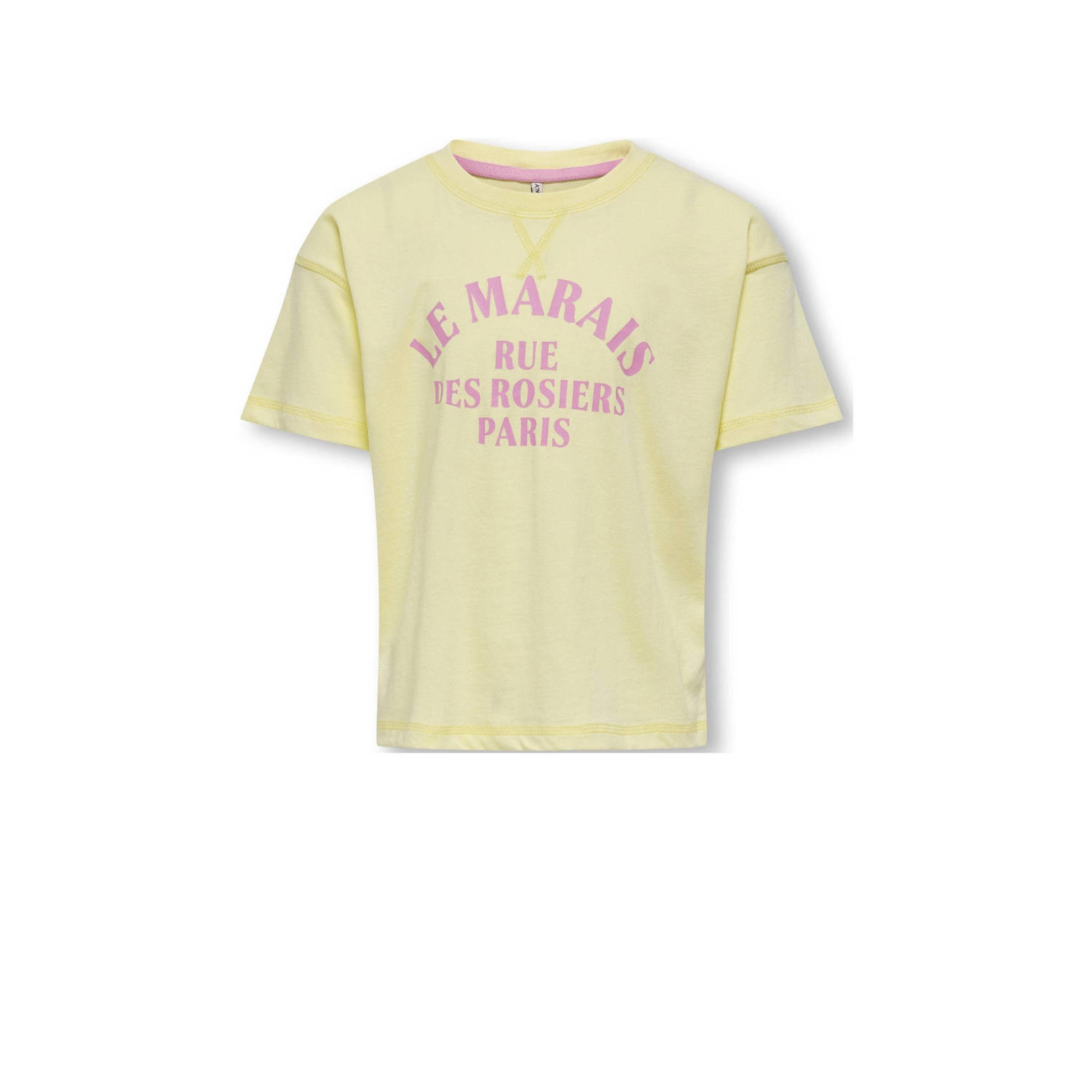 Only KIDS GIRL T-shirt KOGSINNA met tekst lichtgeel roze Meisjes Katoen Ronde hals 122 128