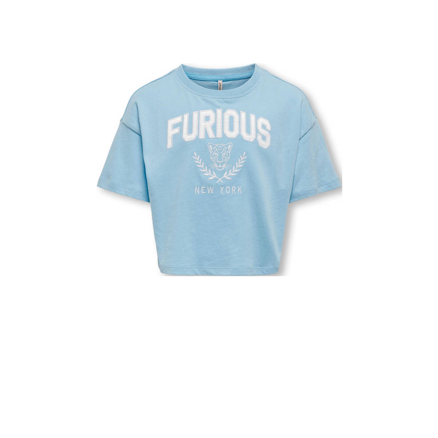 Only KIDS GIRL T-shirt KOGVILLA met tekst lichtblauw Meisjes Biologisch katoen Ronde hals 146 152