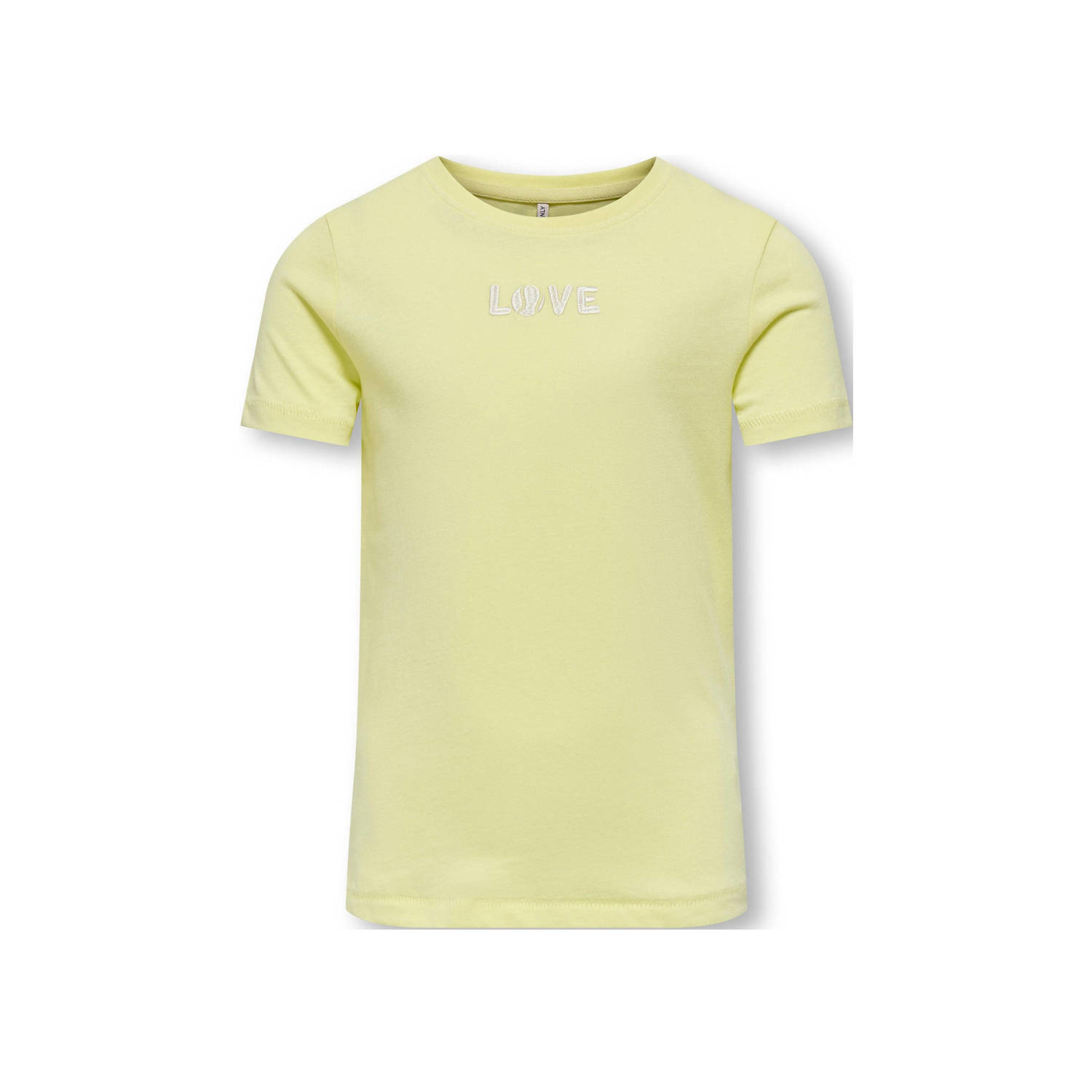 Only KIDS GIRL T-shirt KOGLOVELY LIFE met tekst lichtgeel Meisjes Katoen Ronde hals 146 152