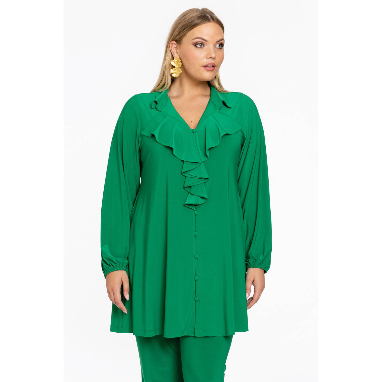 YOEK blouse met ruches groen