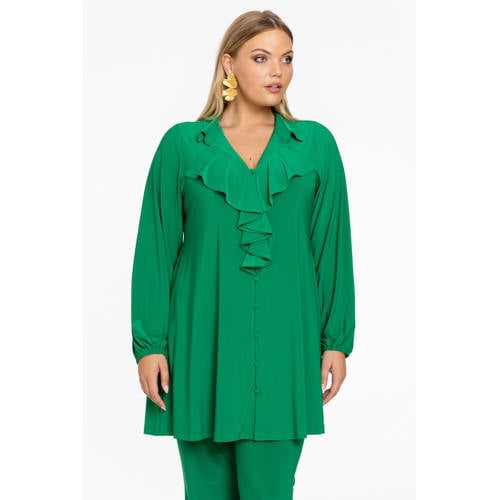 YOEK blouse met ruches groen afbeelding