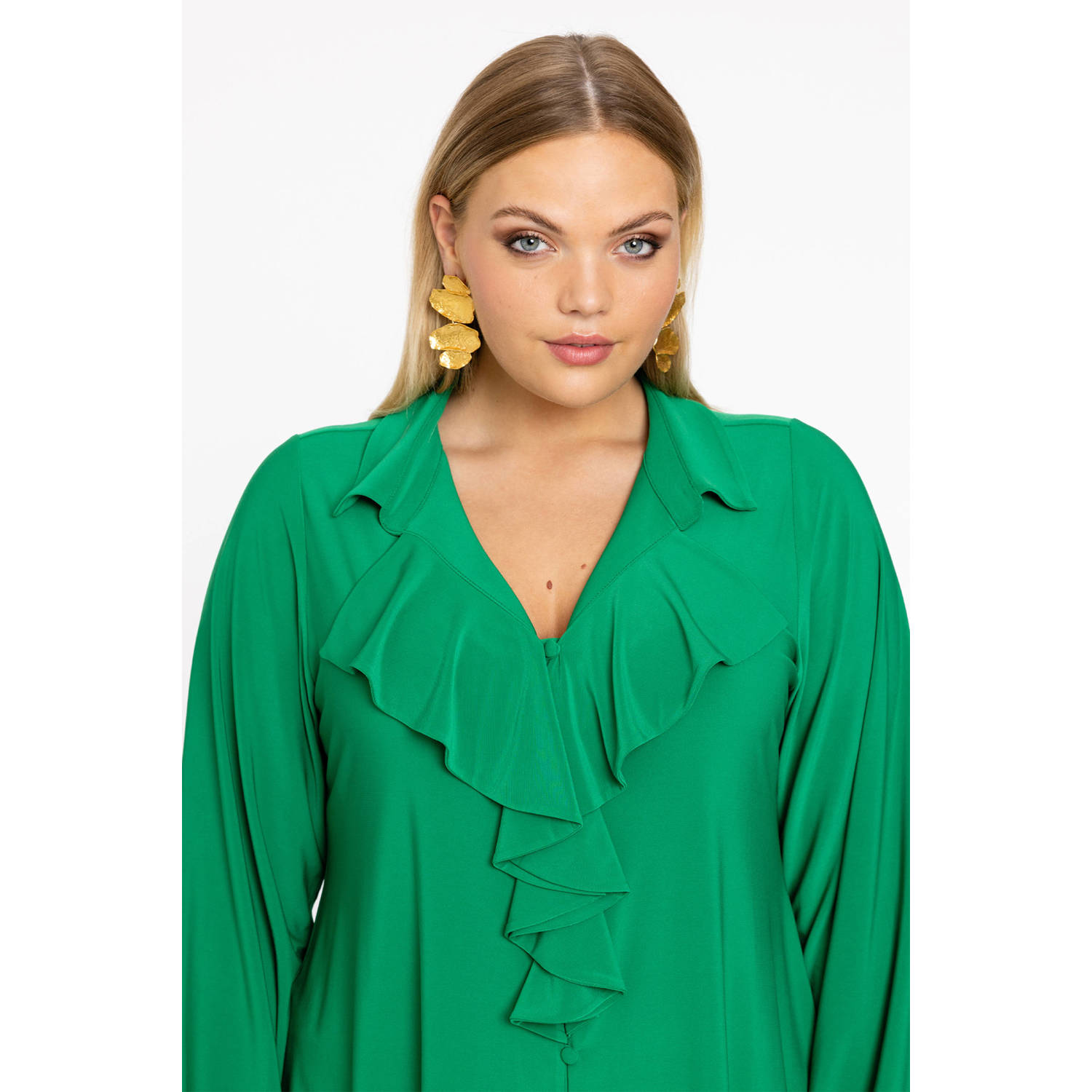 Yoek blouse met ruches groen