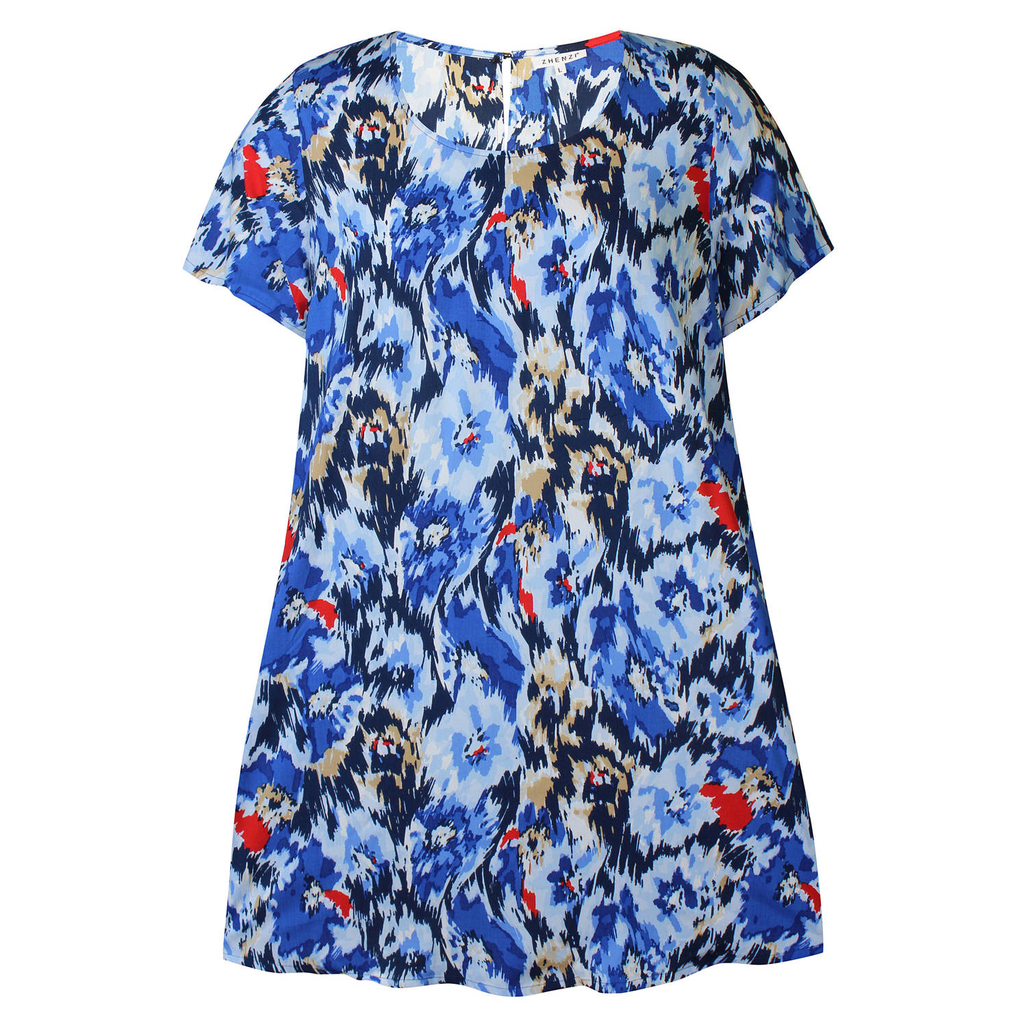 Zhenzi tuniek met all over print blauw rood ecru