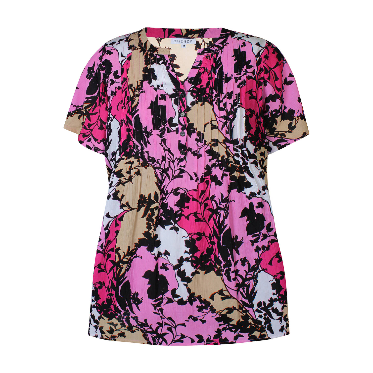 Zhenzi tuniek Sonia met all over print roze beige zwart