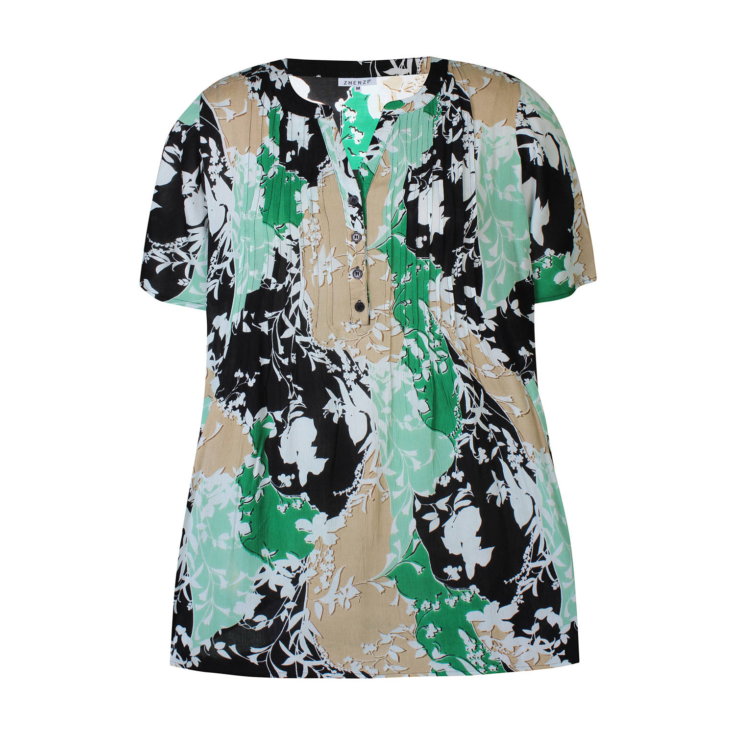 Zhenzi tuniek Sonia met all over print groen beige zwart