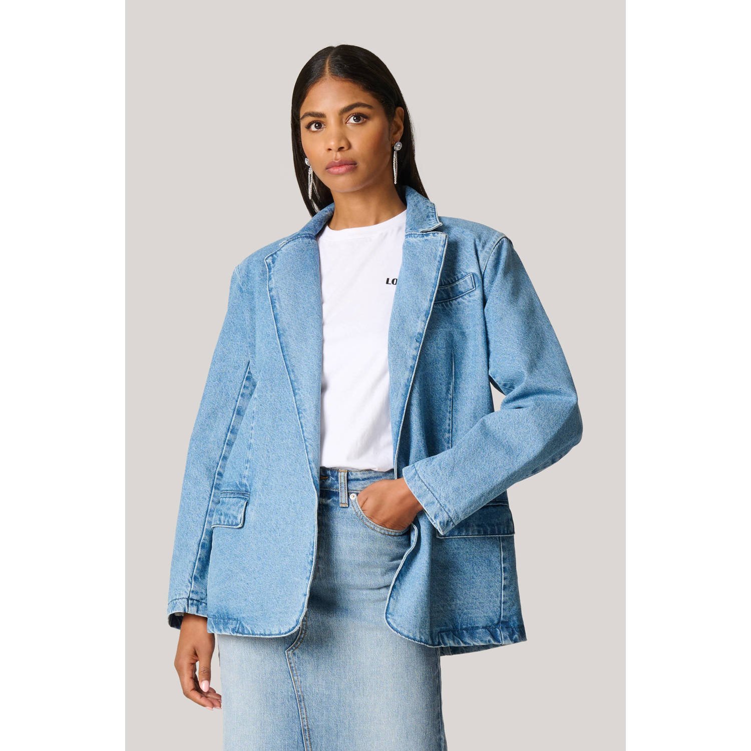 Shoeby rechtvallende blazer medium blue denim