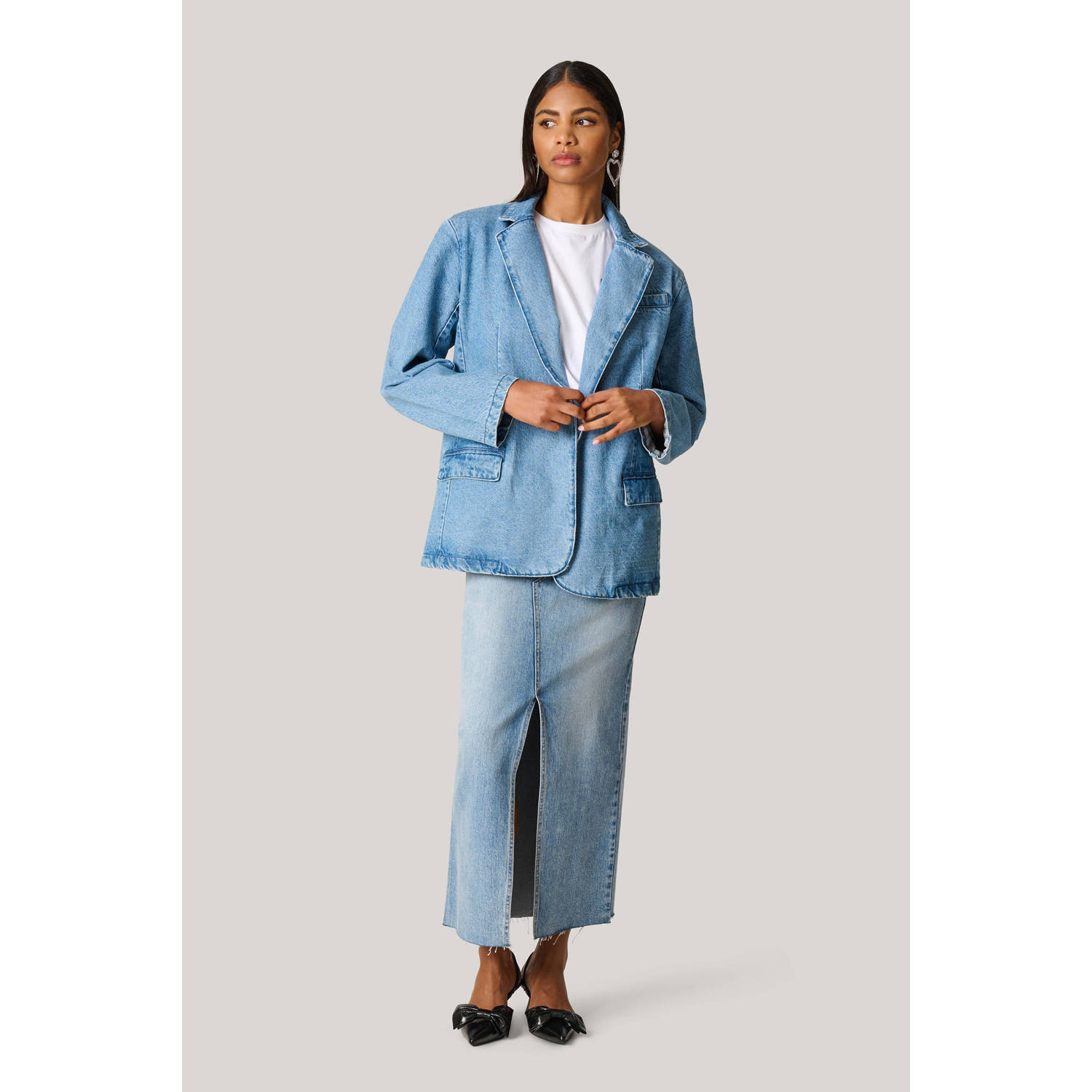 Shoeby rechtvallende blazer medium blue denim