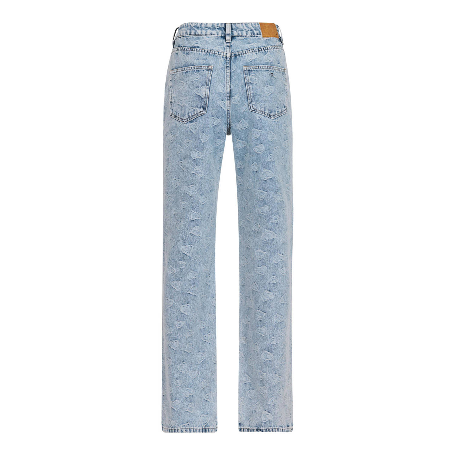 Shoeby high waist straight jeans met all over print light blue denim