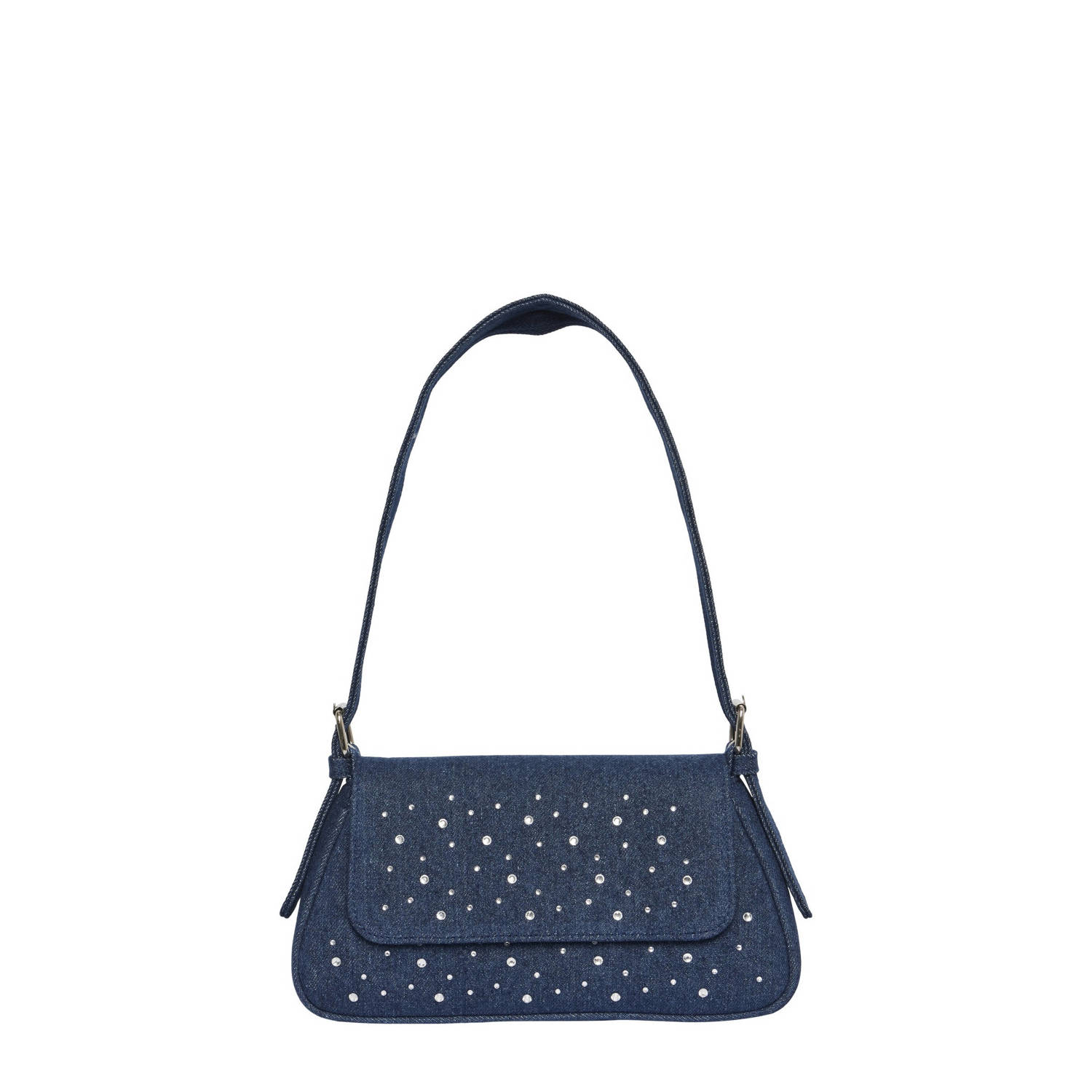 PIECES denim schoudertas met strass PCAFILIA blauw