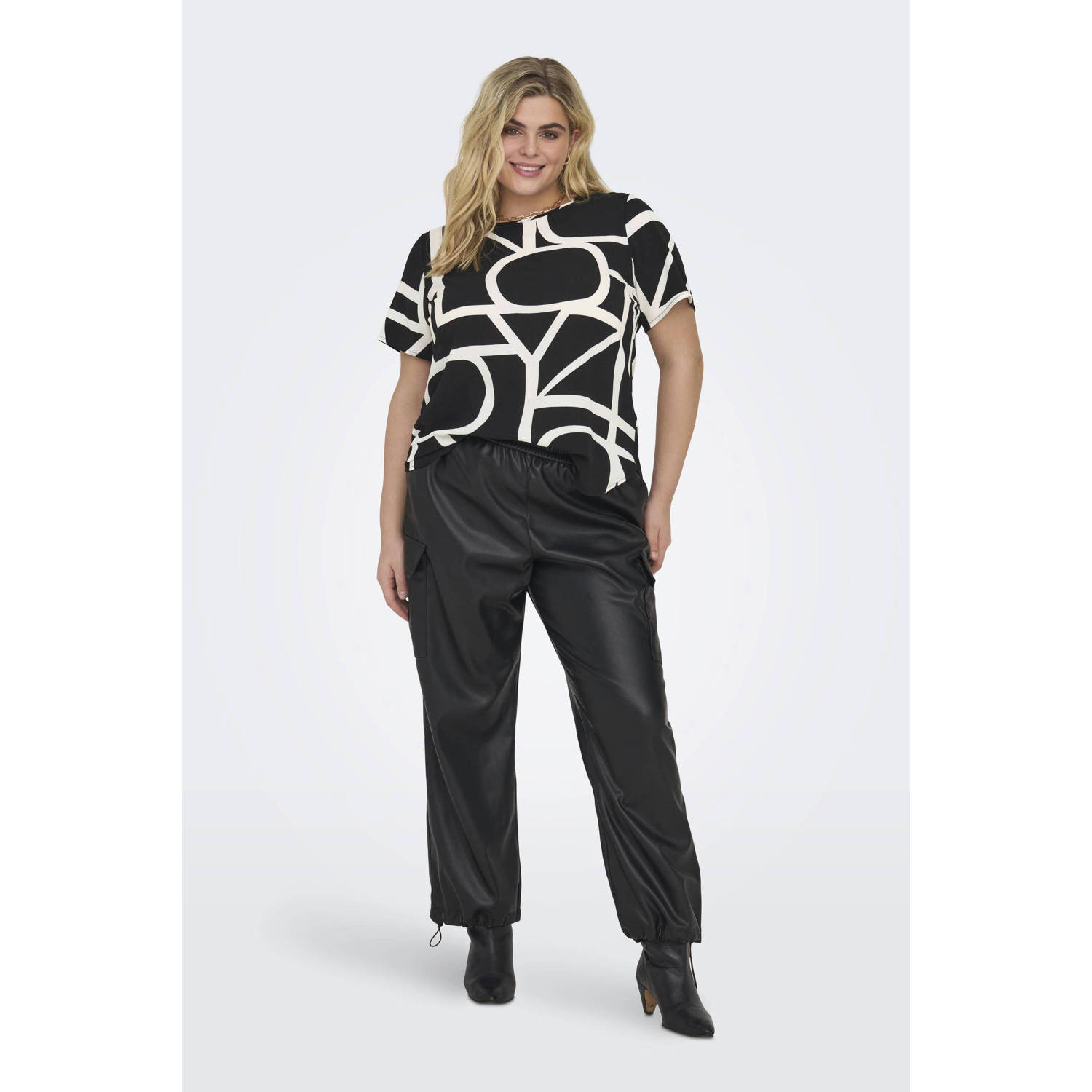 ONLY CARMAKOMA top CARVICA met all over print zwart wit