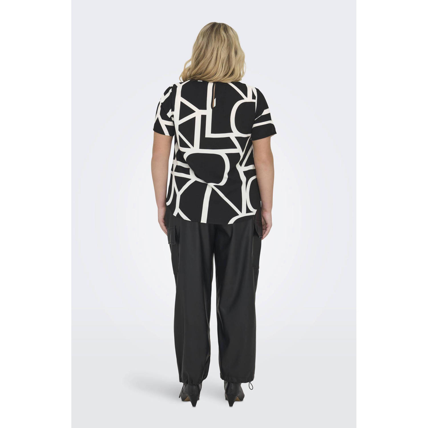 ONLY CARMAKOMA top CARVICA met all over print zwart wit