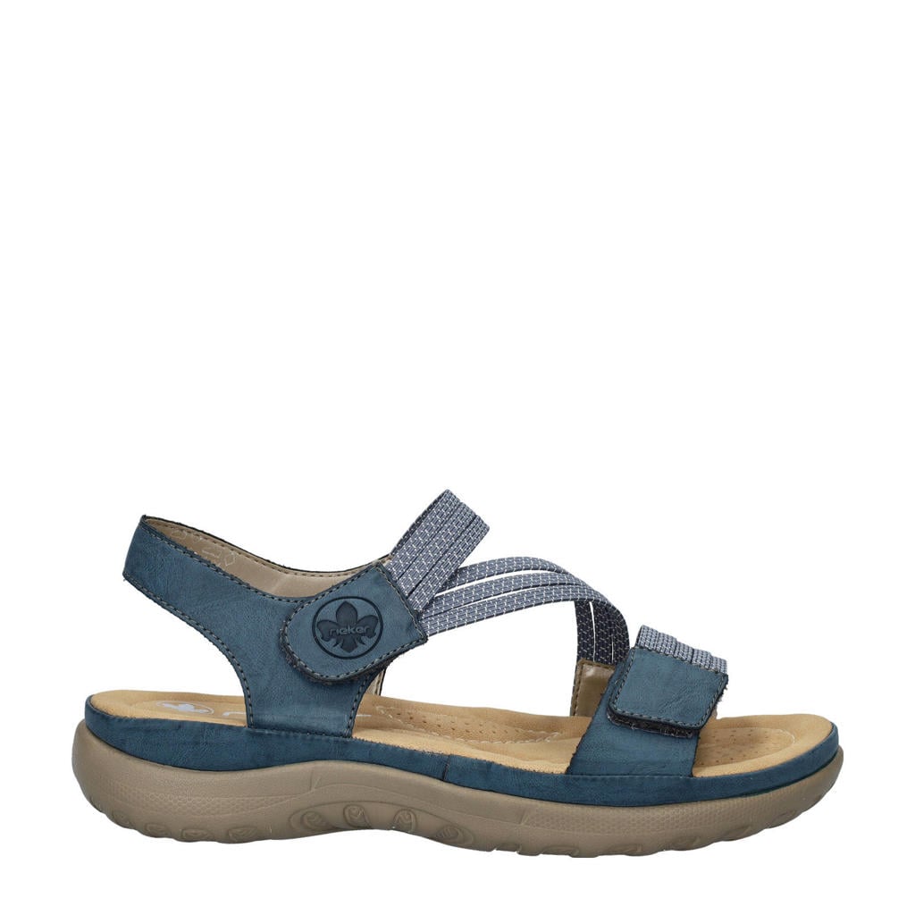 Blauwe dames Rieker sandalen met klittenband