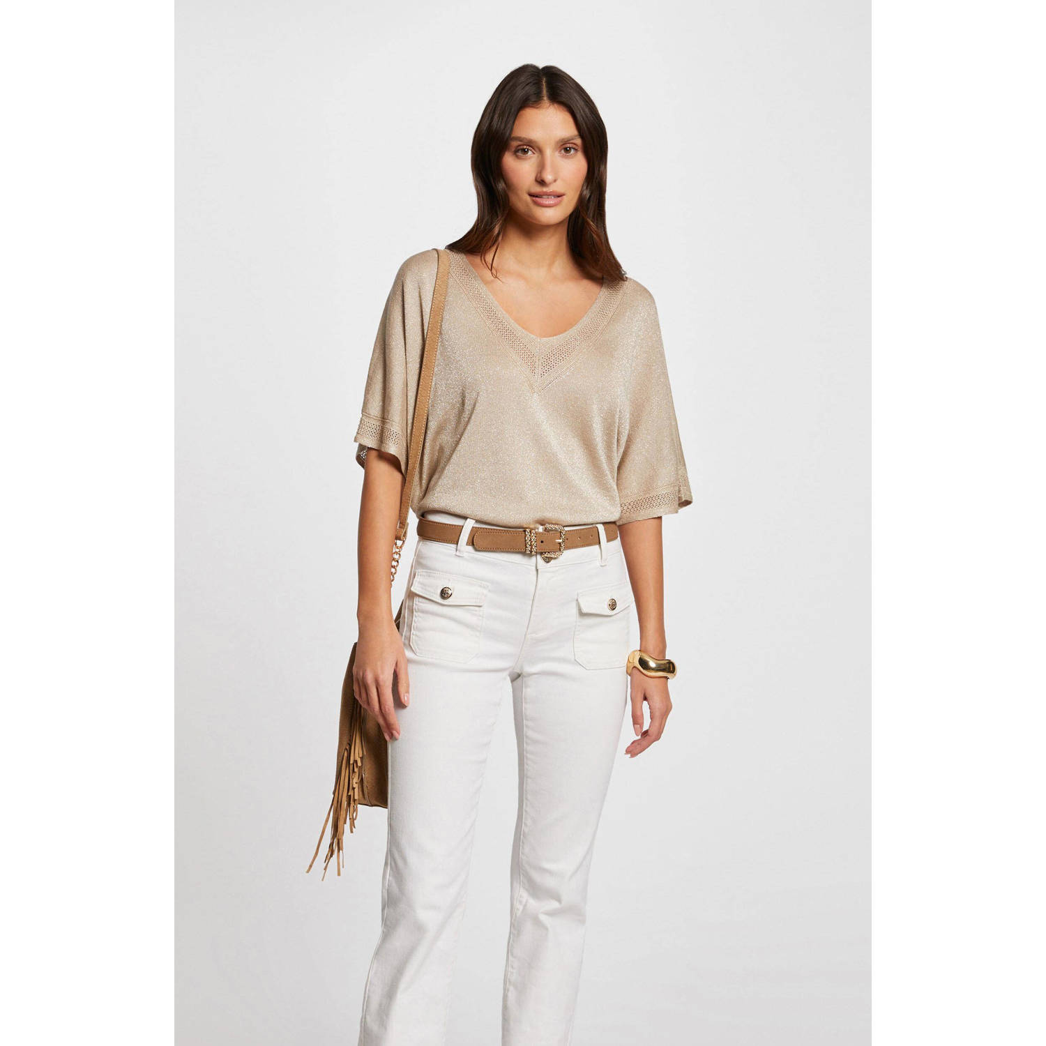 Morgan semi-transparante top beige