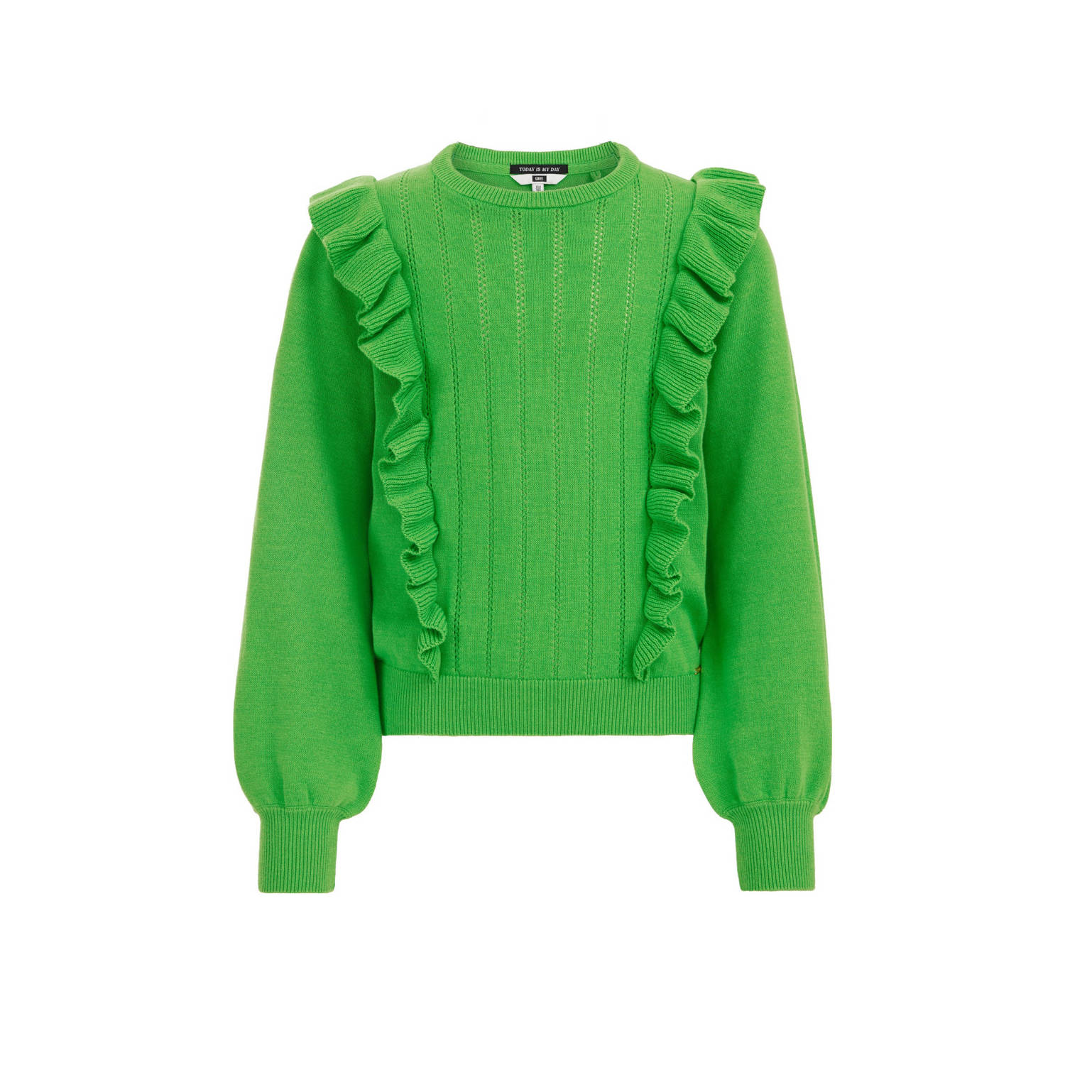 WE Fashion trui greenery Groen Meisjes Katoen Ronde hals Effen 110 116