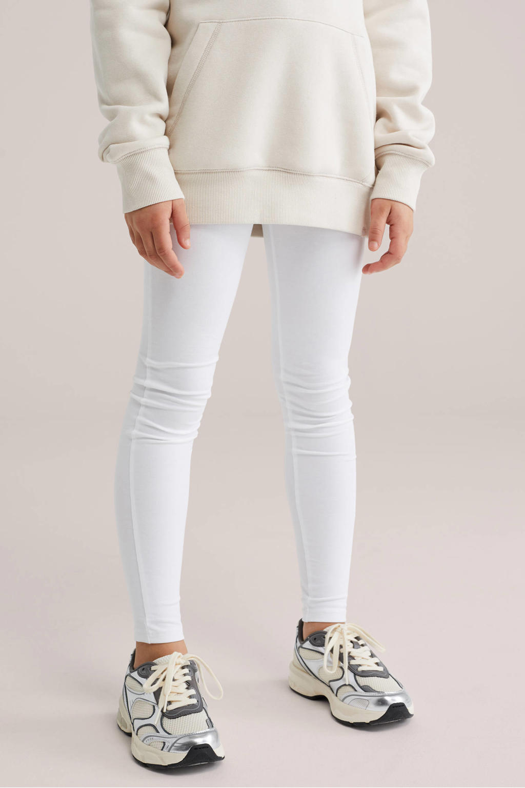 Witte meisjes WE Fashion legging van stretchkatoen met skinny fit, regular waist, elastische tailleband en effen