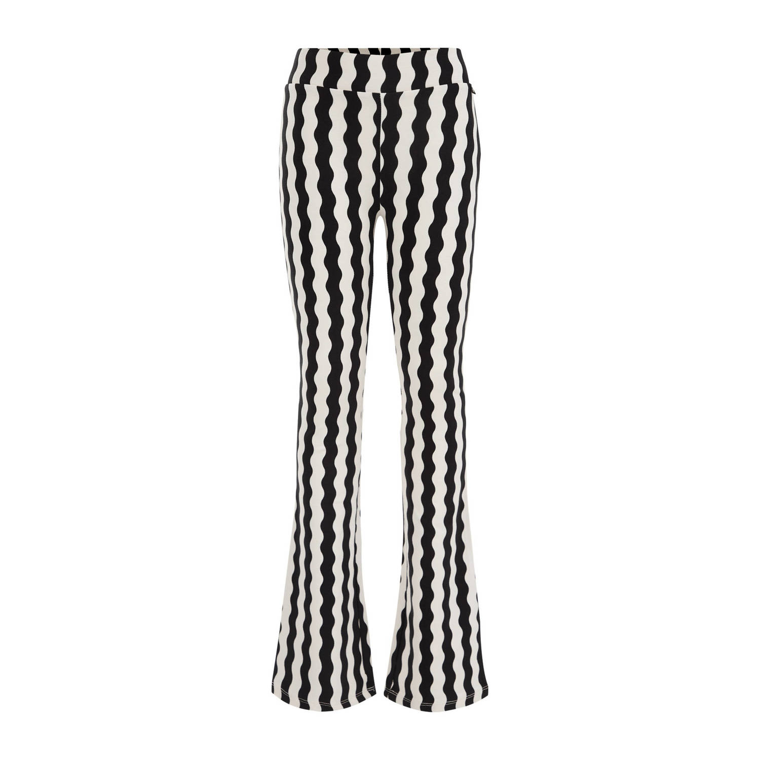 WE Fashion gestreepte flared broek zwart wit Meisjes Viscose Streep 104