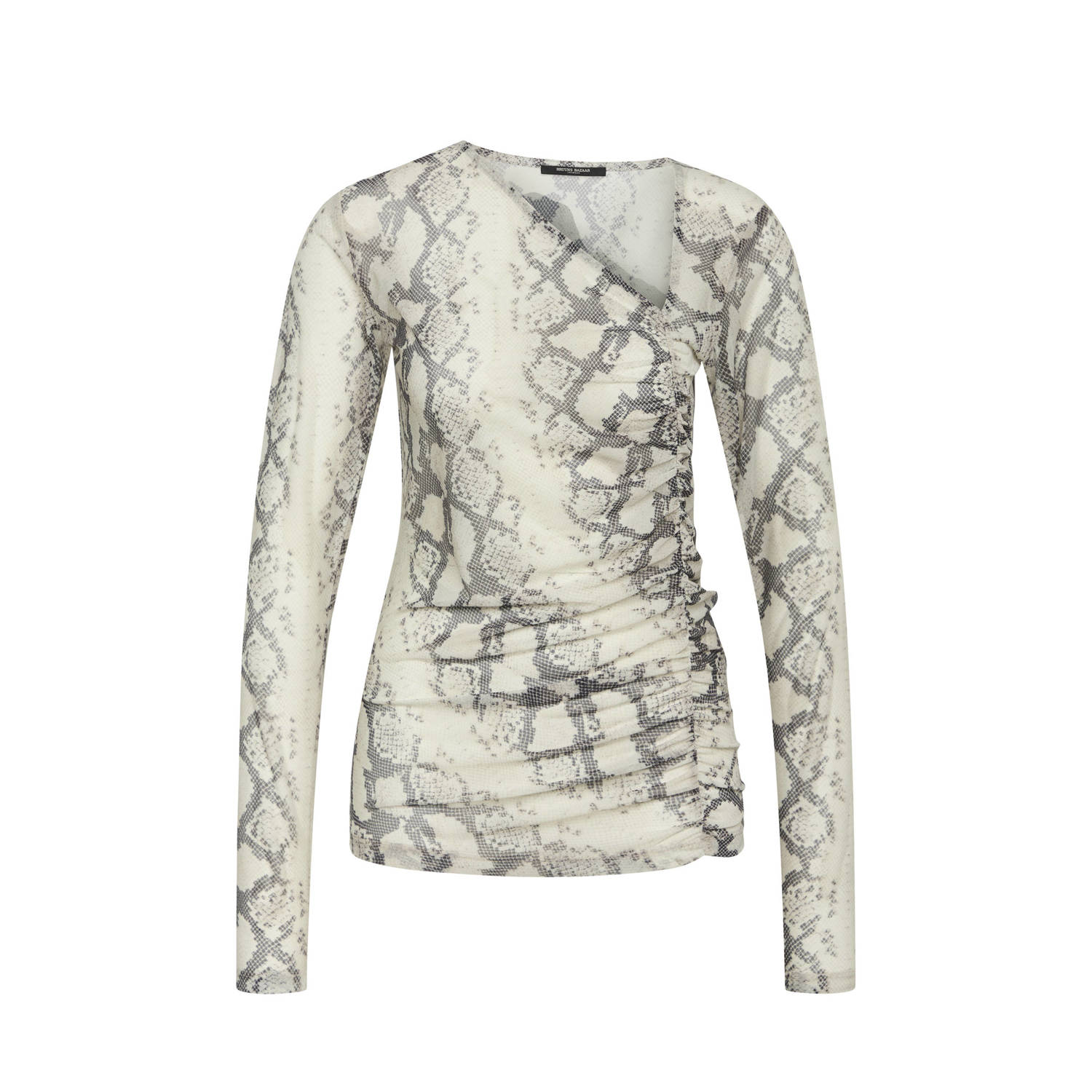 Bruuns Bazaar mesh top met slangenprint en plooien grijs