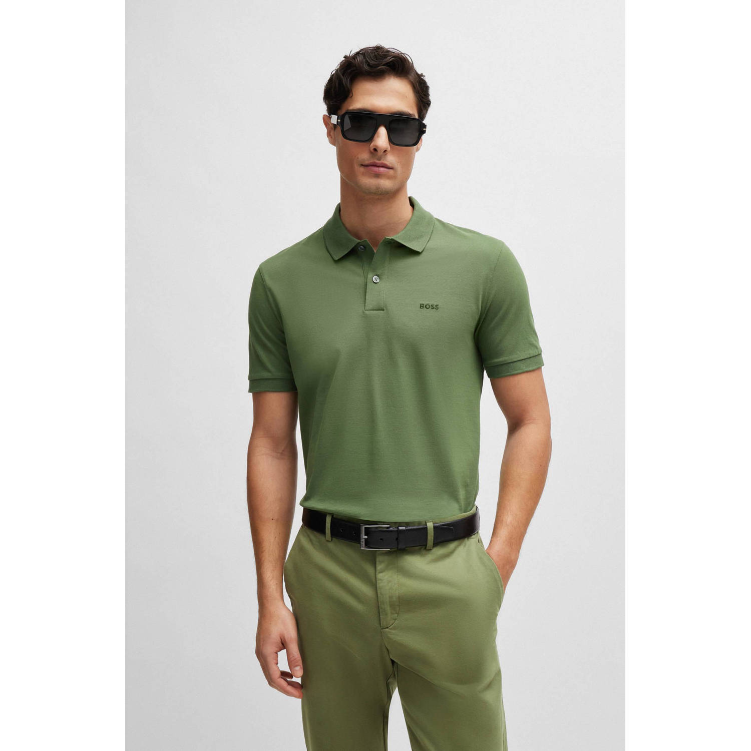BOSS regular fit polo Pallas met logo open green