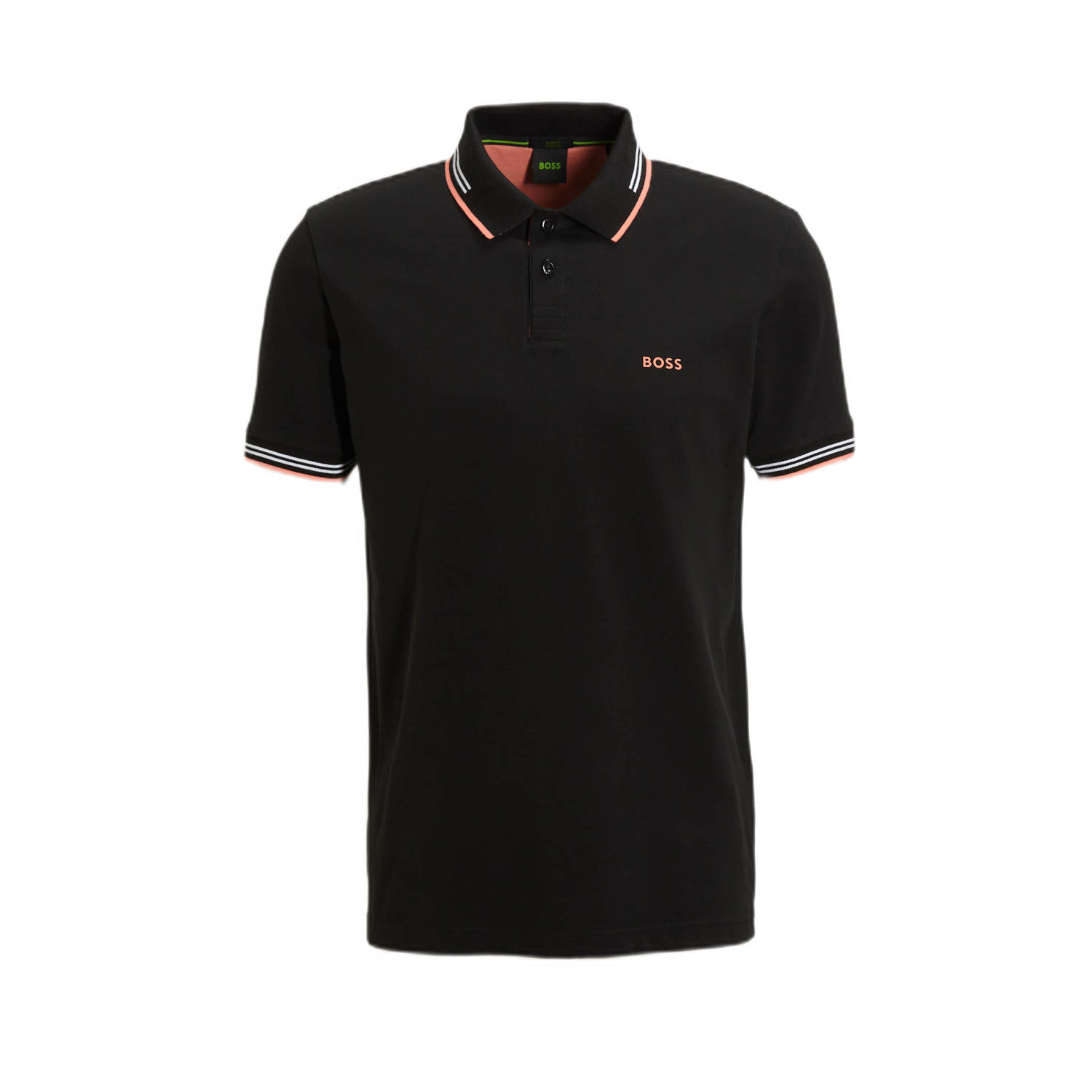 Boss Zwarte Polo met Kraagdetail Black Heren