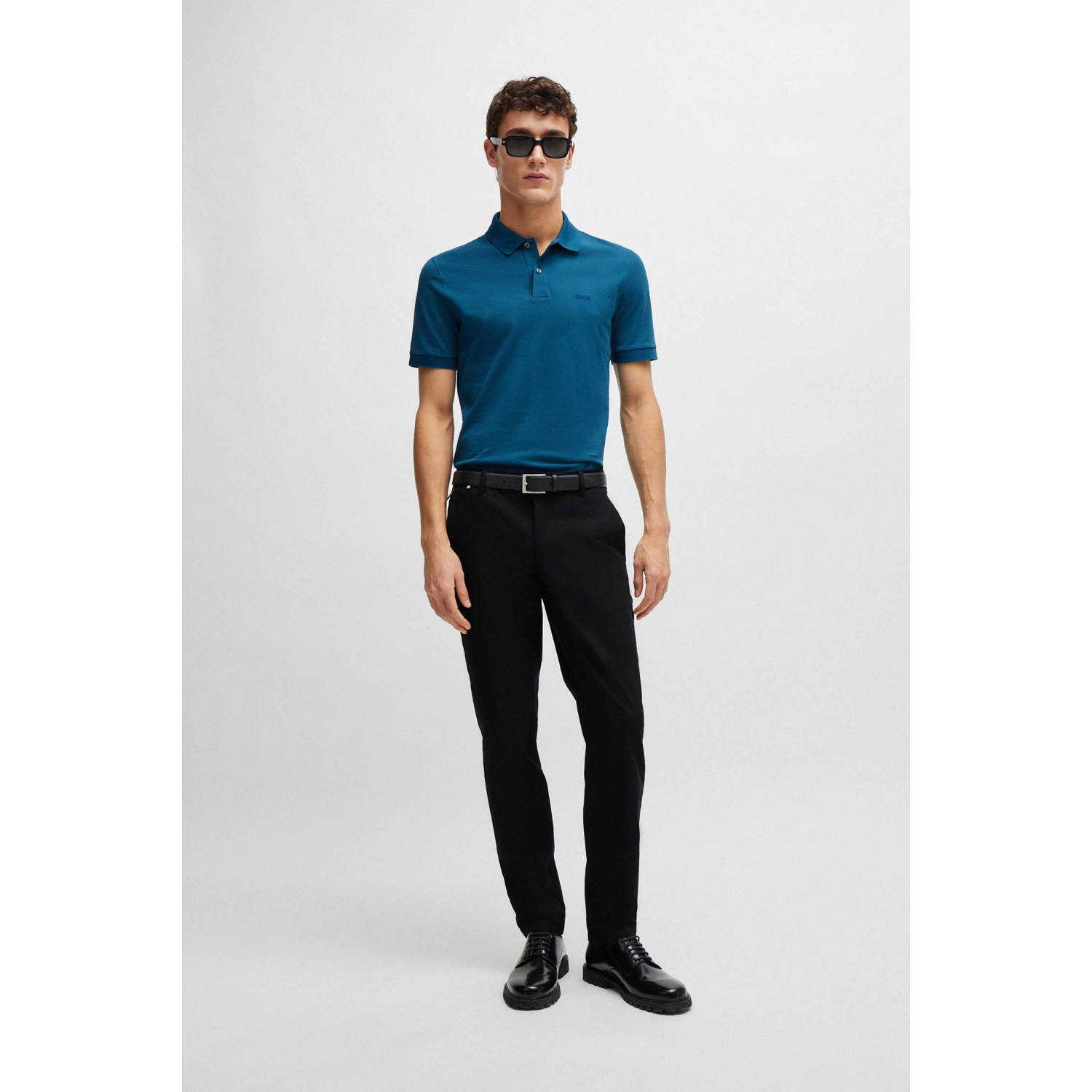 BOSS regular fit polo Pallas met logo open blue