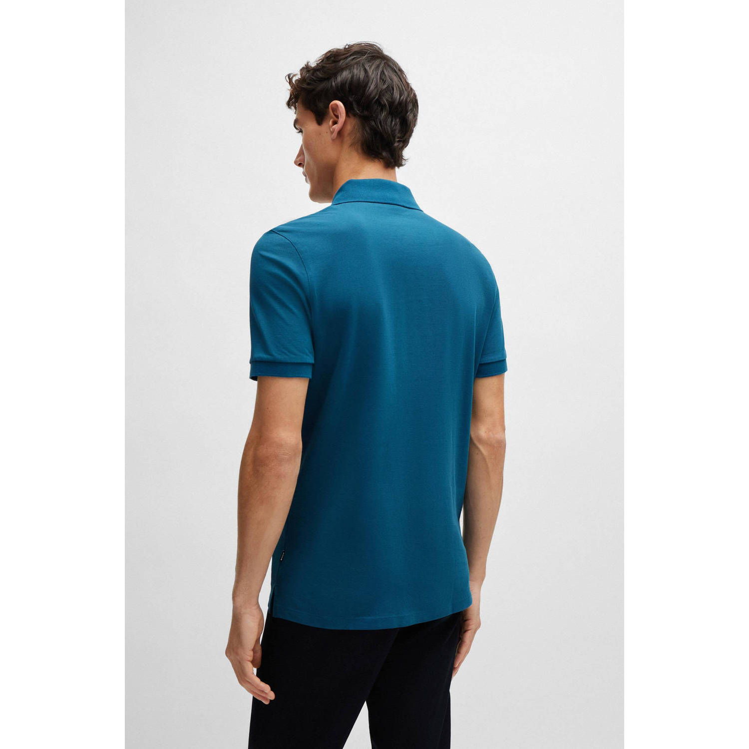 BOSS regular fit polo Pallas met logo open blue