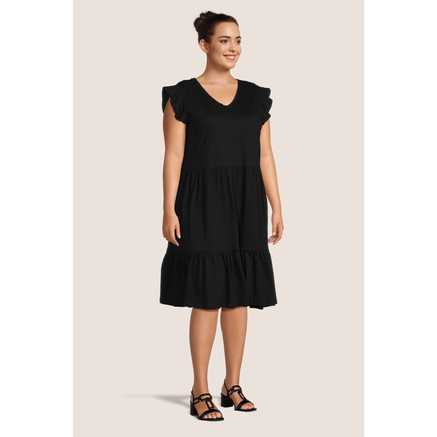 ONLY CARMAKOMA Jerseyjurk CARMAY LIFE CAP SL FRILL DRESS JRS NOOS