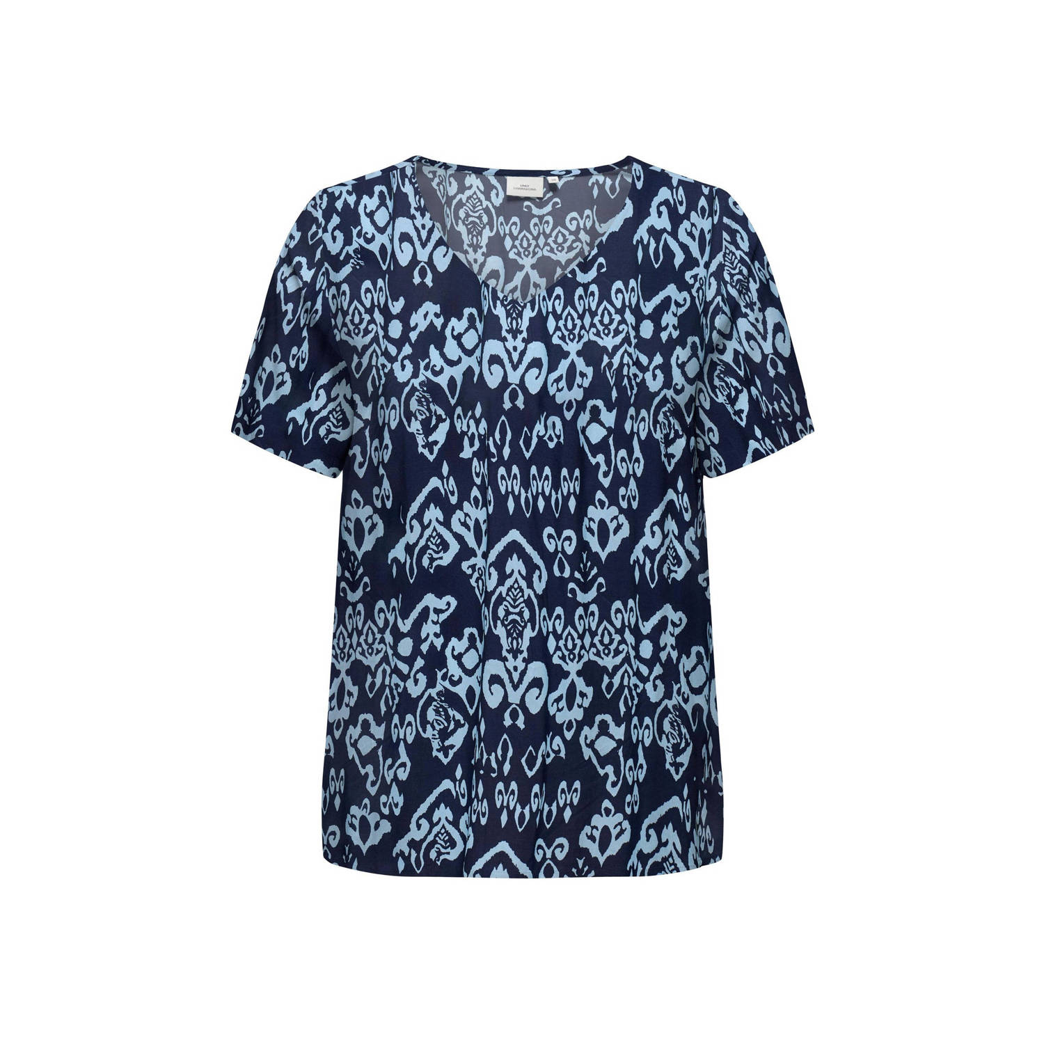 ONLY CARMAKOMA blousetop CARMARRAKESH met all over print donkerblauw lichtblauw