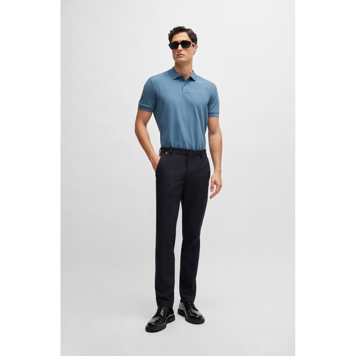 BOSS regular fit polo Pallas met logo light pastel blue