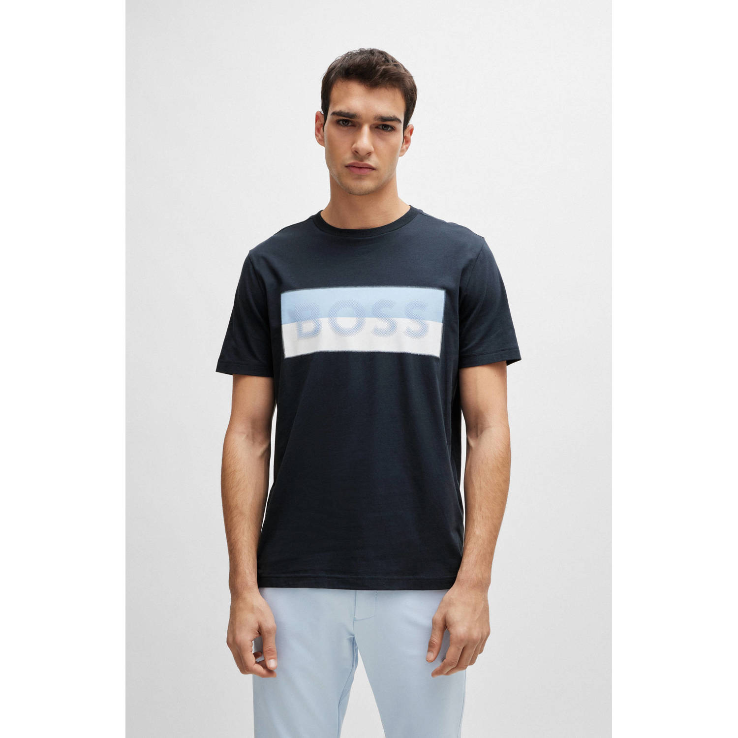 BOSS T-shirt met printopdruk dark blue