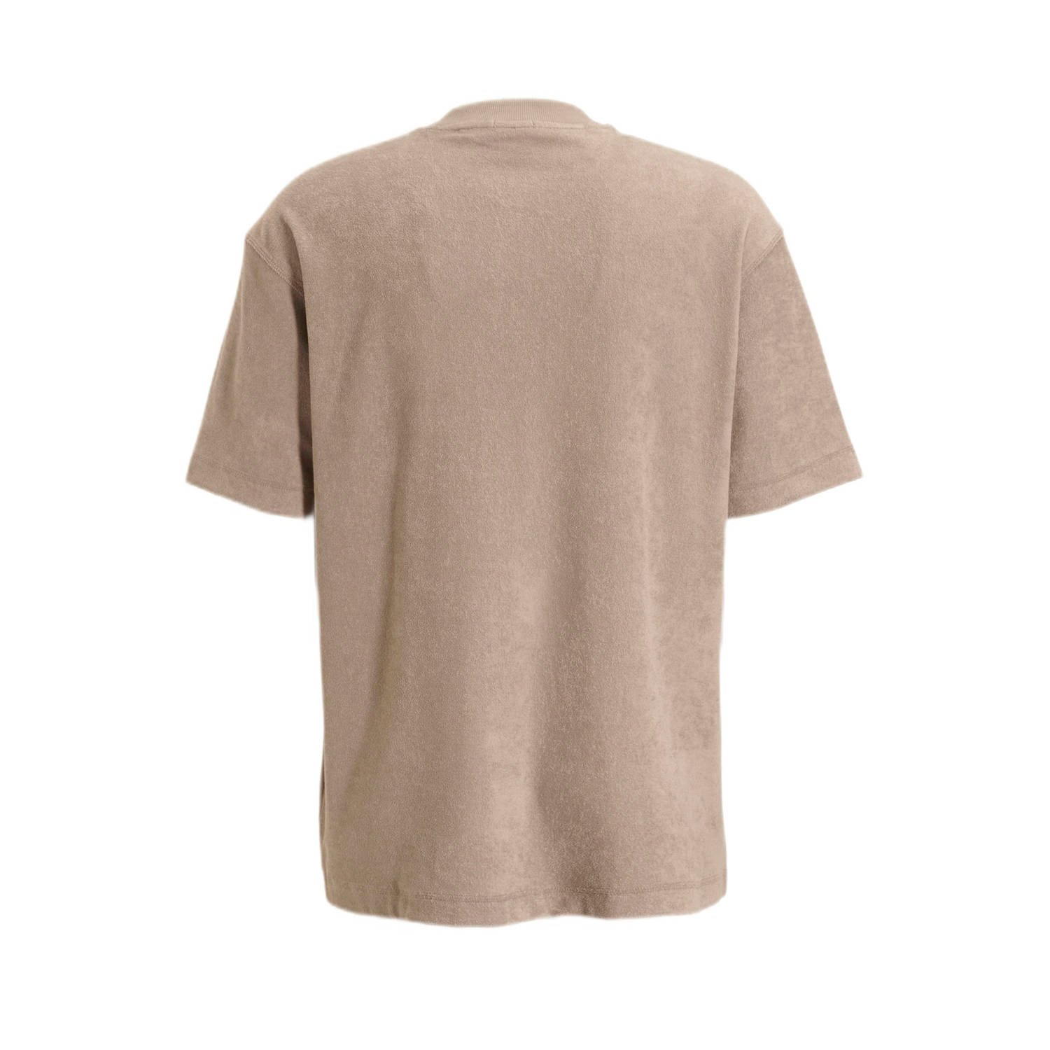 BOSS badstof oversized T-shirt Teetowel met logo open brown